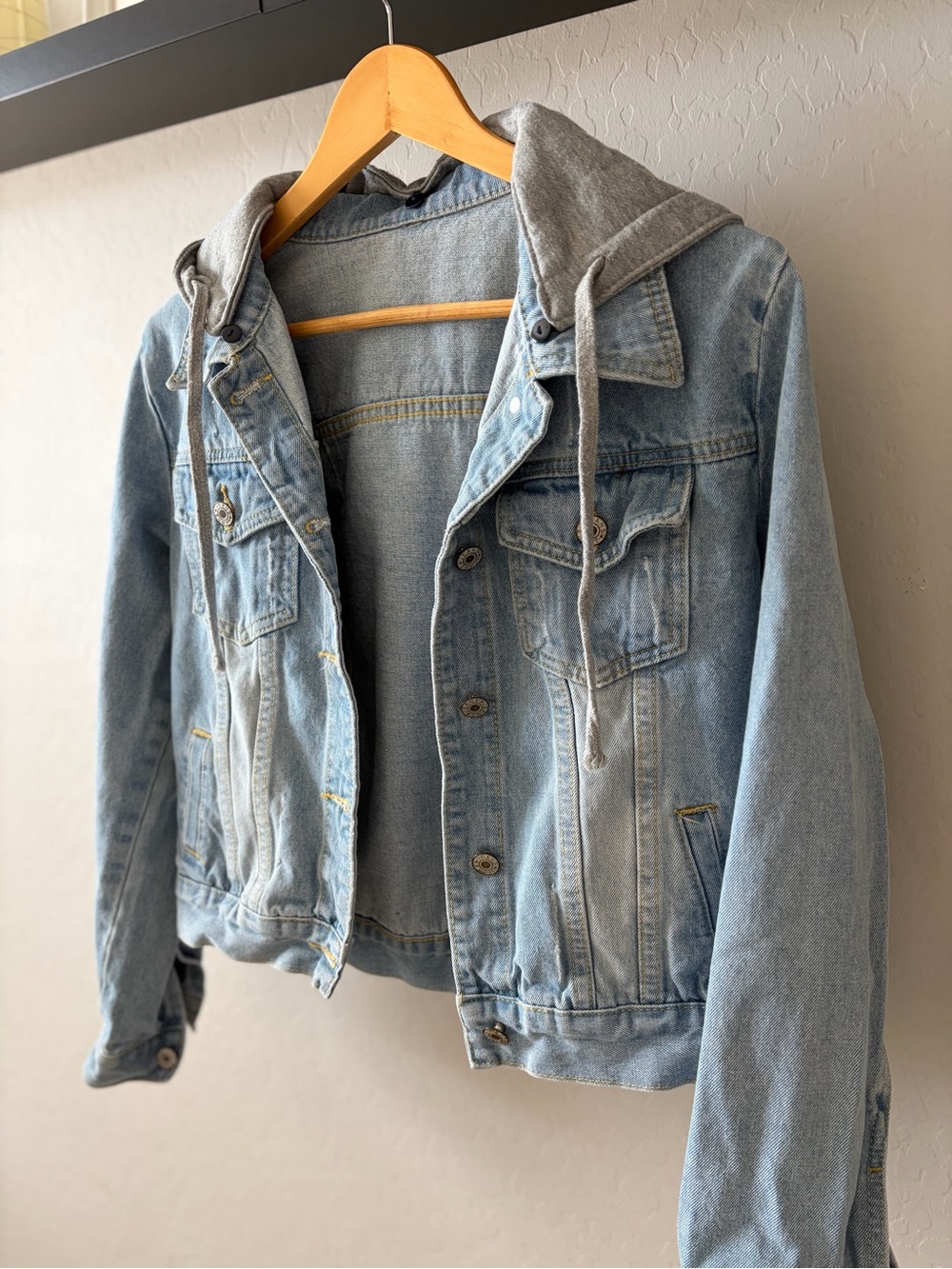 Light Blue Denim Jacket with Grey Hoodie